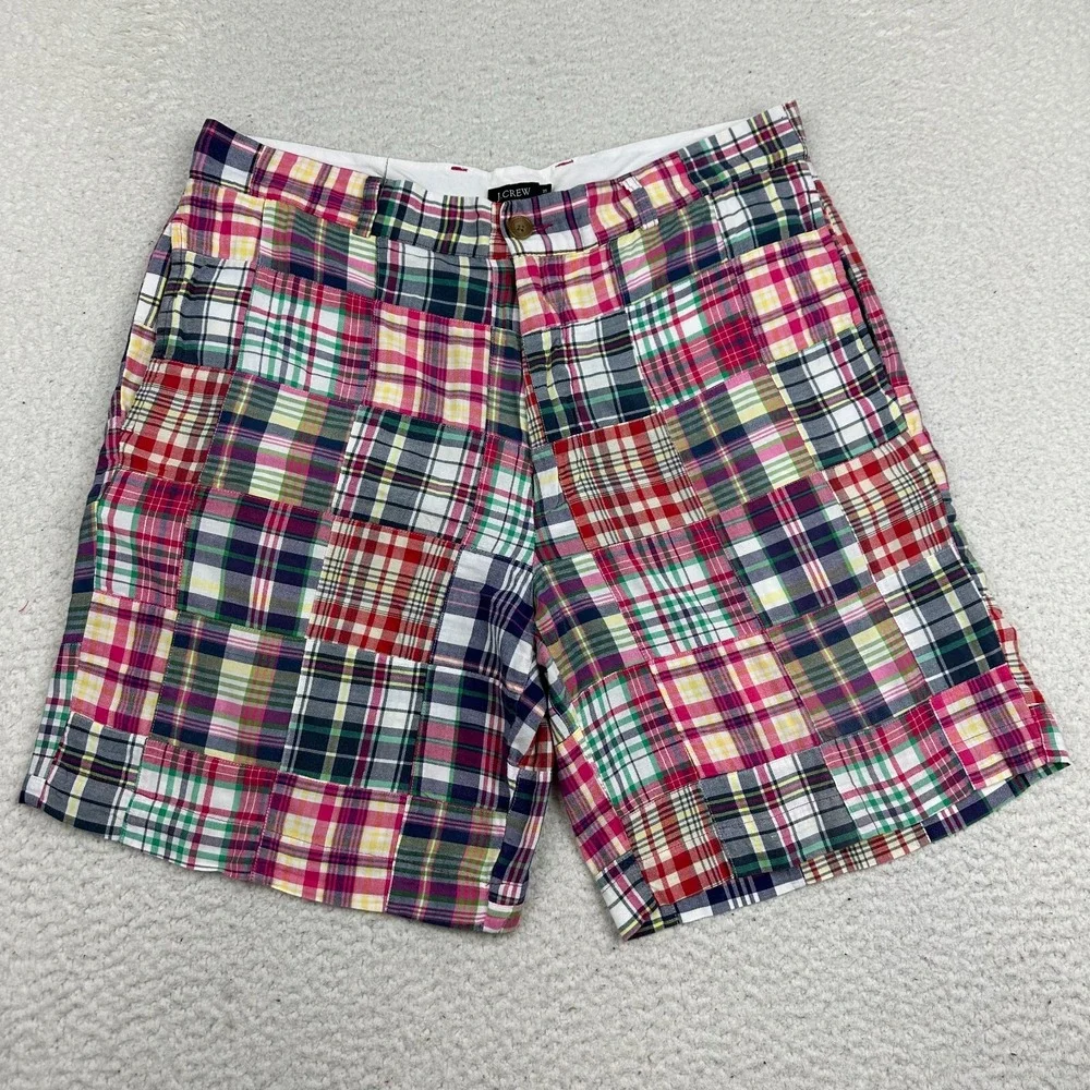 J CREW Shorts Mens 35 Madras Plaid Patchwork Multicolor 100% Cotton Chino 9
